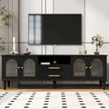 Retro TV Stand with Arched Fluted Glass Doors 2 Drawers Entertainment Console Black or White