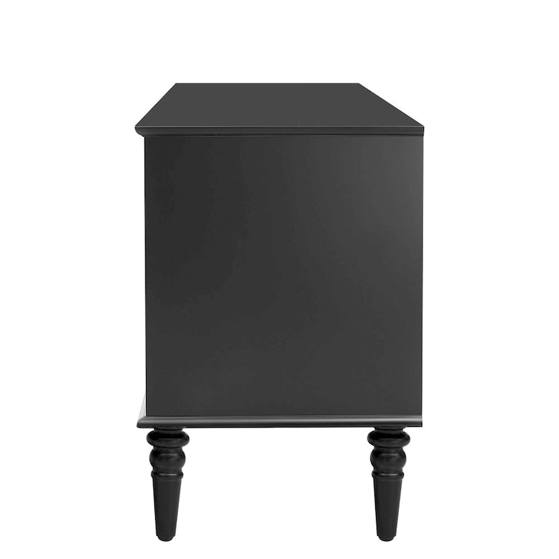 Retro TV Stand with Arched Fluted Glass Doors 2 Drawers Entertainment Console Black or White