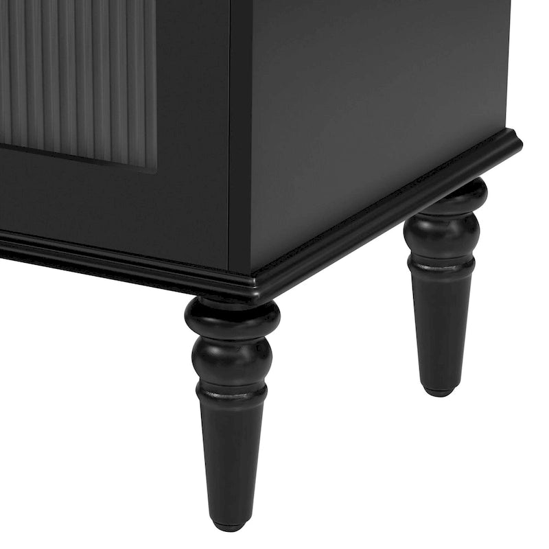 Retro TV Stand with Arched Fluted Glass Doors 2 Drawers Entertainment Console Black or White