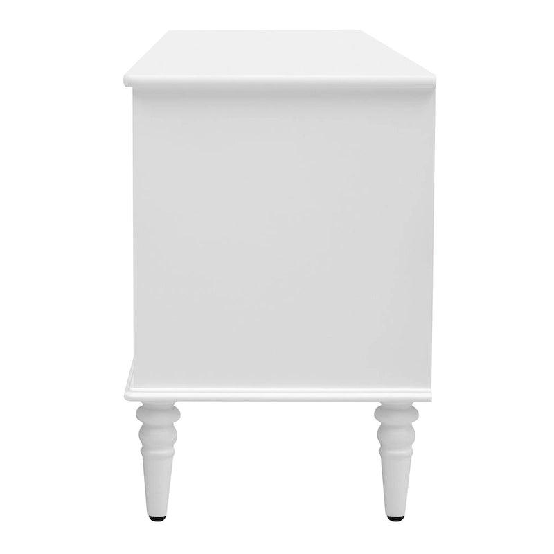 Retro TV Stand with Arched Fluted Glass Doors 2 Drawers Entertainment Console Black or White