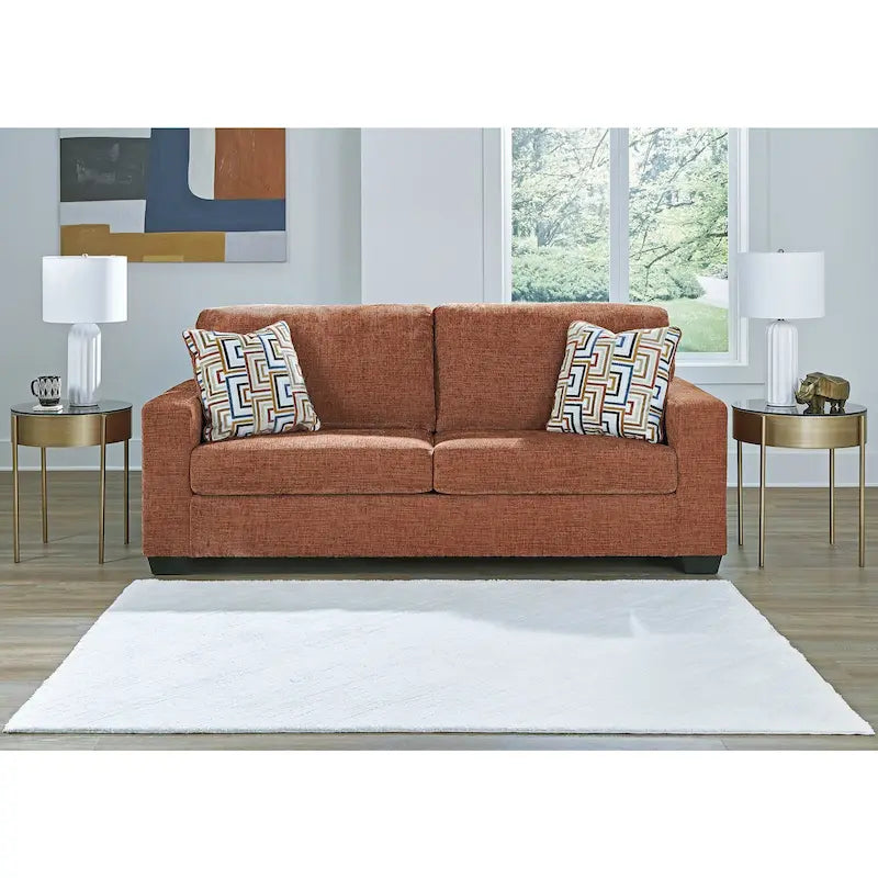 Bold Colorful Accent Sofa with Decorative Throw Pillows