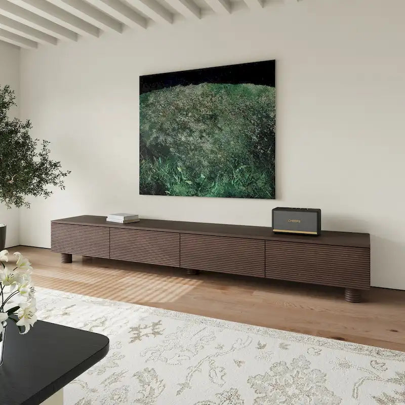 78.74 Mid Century Modern TV Stands, Dark Brown Solid Wood Media Consoler