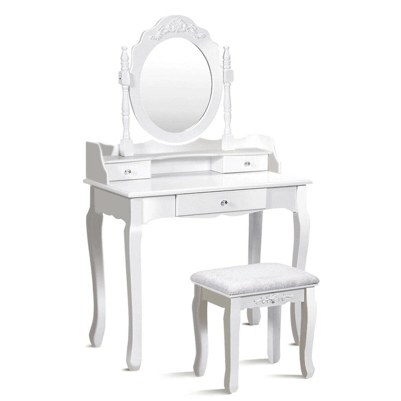 White Wood Vanity Makeup Dressing Table with 3 Drawers and Rotating Mirror