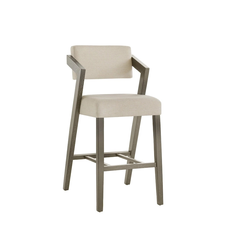 Wood Finish Rubberwood Bar Counter Stool with Tilting Backrest Cushioned Seat Charcoal Ivory