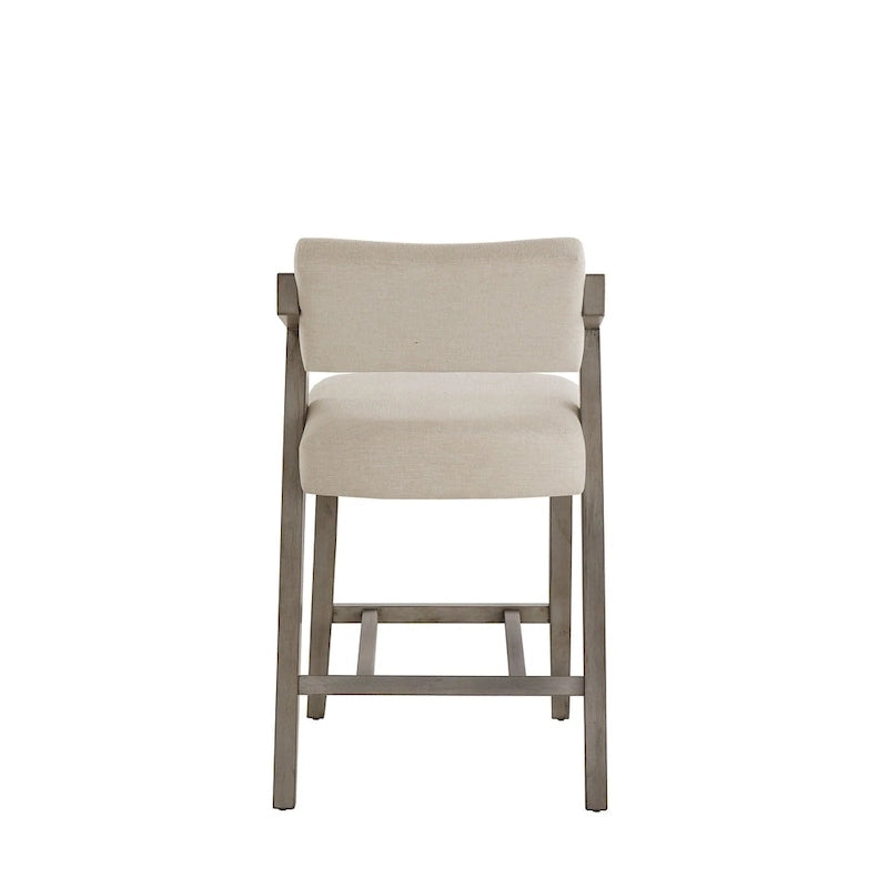 Wood Finish Rubberwood Bar Counter Stool with Tilting Backrest Cushioned Seat Charcoal Ivory
