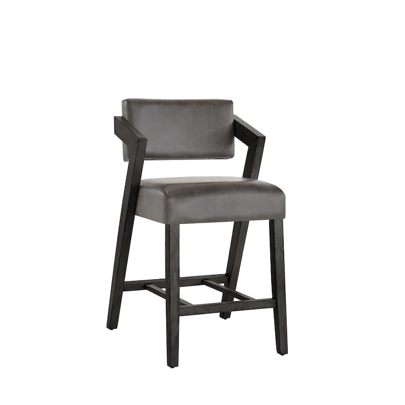 Wood Finish Rubberwood Bar Counter Stool with Tilting Backrest Cushioned Seat Charcoal Ivory