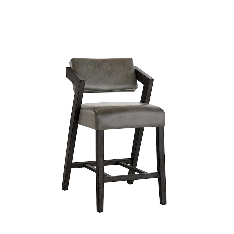 Wood Finish Rubberwood Bar Counter Stool with Tilting Backrest Cushioned Seat Charcoal Ivory