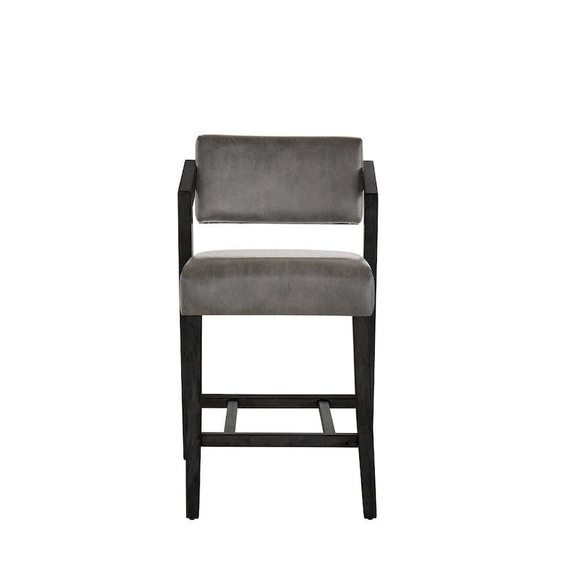 Wood Finish Rubberwood Bar Counter Stool with Tilting Backrest Cushioned Seat Charcoal Ivory