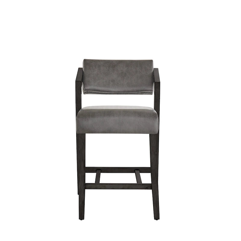 Wood Finish Rubberwood Bar Counter Stool with Tilting Backrest Cushioned Seat Charcoal Ivory