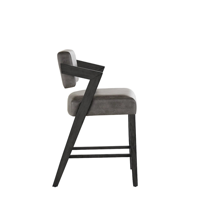 Wood Finish Rubberwood Bar Counter Stool with Tilting Backrest Cushioned Seat Charcoal Ivory