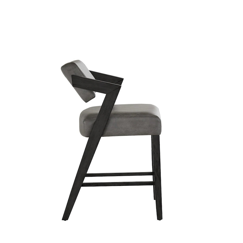 Wood Finish Rubberwood Bar Counter Stool with Tilting Backrest Cushioned Seat Charcoal Ivory