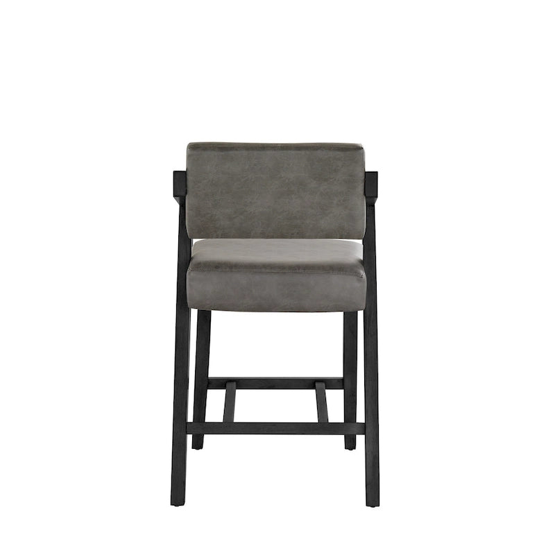 Wood Finish Rubberwood Bar Counter Stool with Tilting Backrest Cushioned Seat Charcoal Ivory