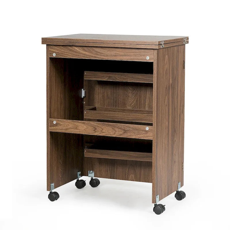 Folding Sewing Craft Table with Shelf and Rolling Storage Cabinet
