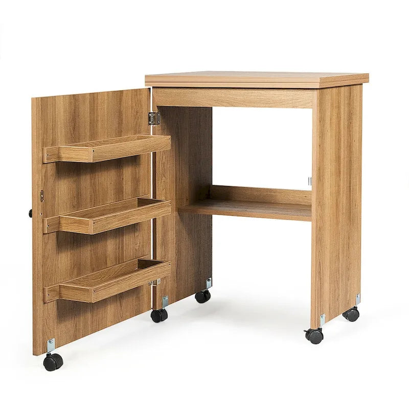Folding Sewing Craft Table with Shelf and Rolling Storage Cabinet