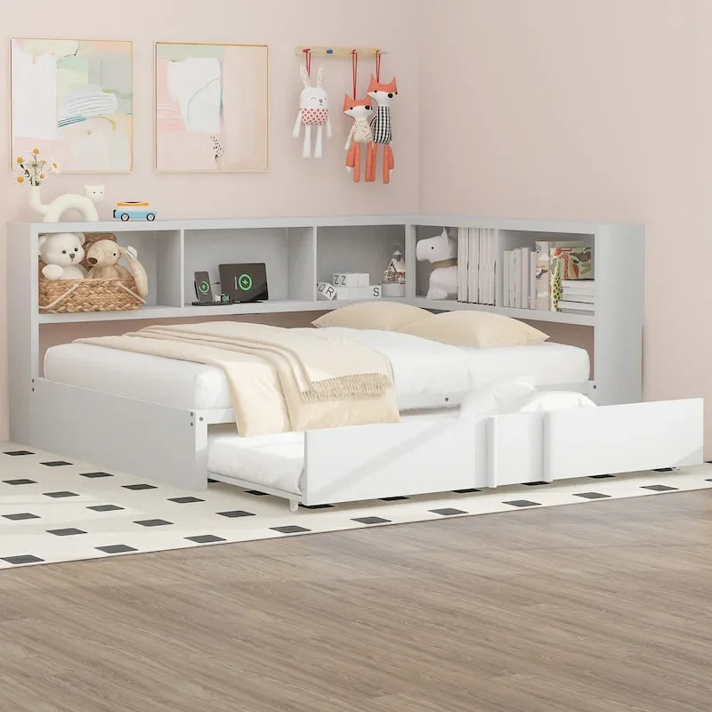 Metal Daybed Frame with Storage Cabinets and USB Charging Ports