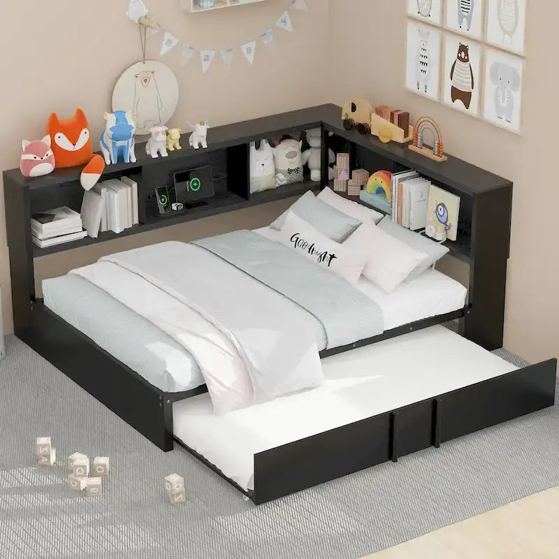 Metal Daybed Frame with Storage Cabinets and USB Charging Ports