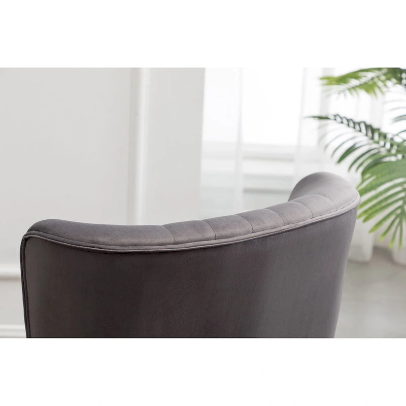 Gray Velvet Accent Chair Channel Tufted Gold Tip Legs