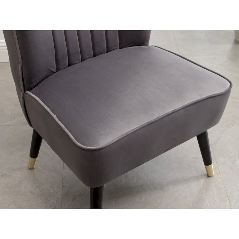Gray Velvet Accent Chair Channel Tufted Gold Tip Legs