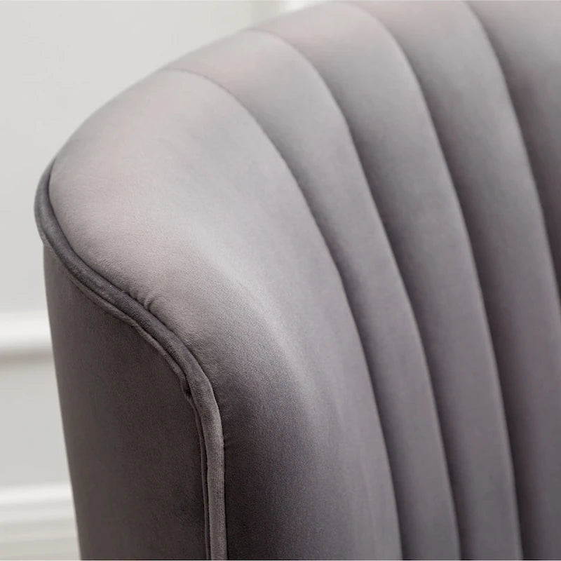 Gray Velvet Accent Chair Channel Tufted Gold Tip Legs