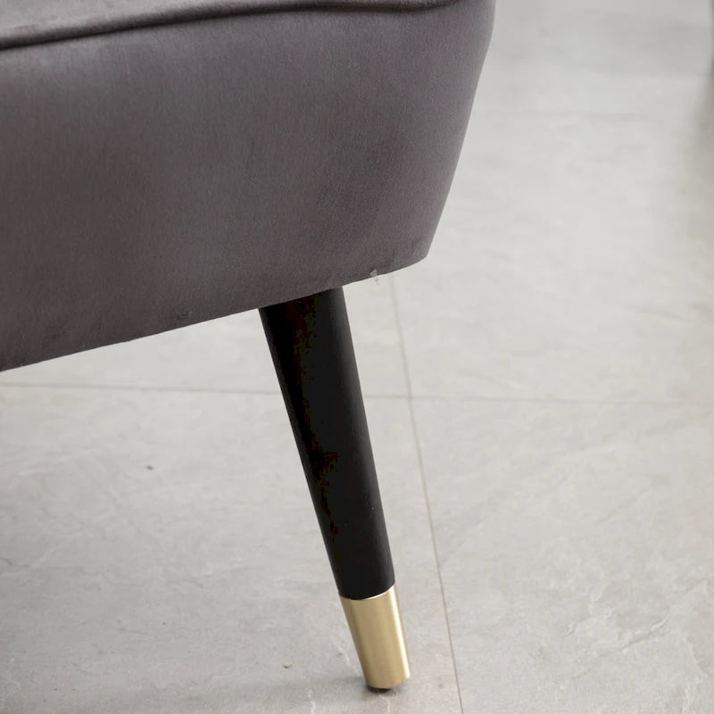 Gray Velvet Accent Chair Channel Tufted Gold Tip Legs