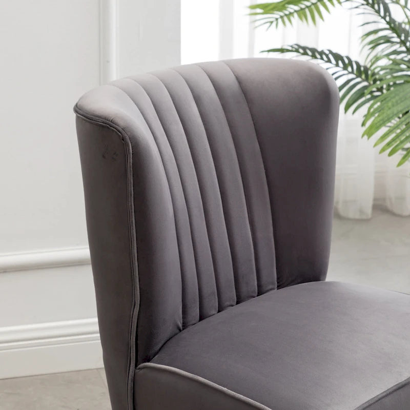Gray Velvet Accent Chair Channel Tufted Gold Tip Legs