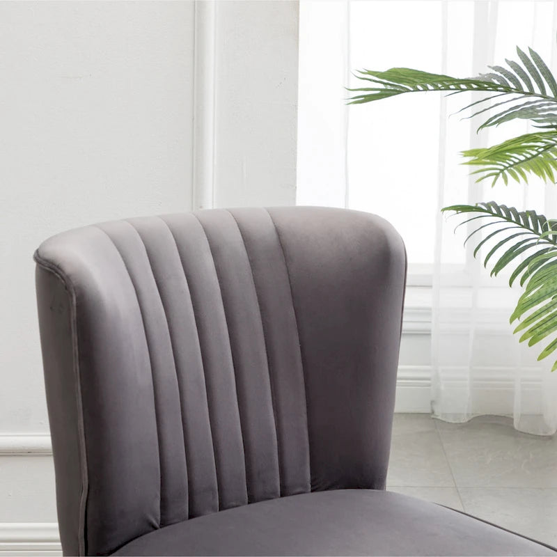 Gray Velvet Accent Chair Channel Tufted Gold Tip Legs
