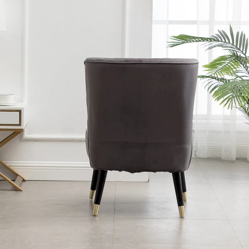 Gray Velvet Accent Chair Channel Tufted Gold Tip Legs