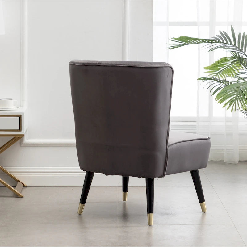 Gray Velvet Accent Chair Channel Tufted Gold Tip Legs