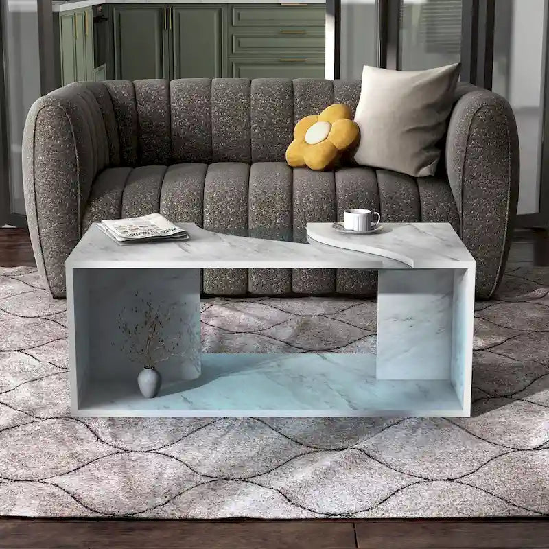Kobe Modern Faux Marble Veneer Coffee Table with Shelf by Furniture of America