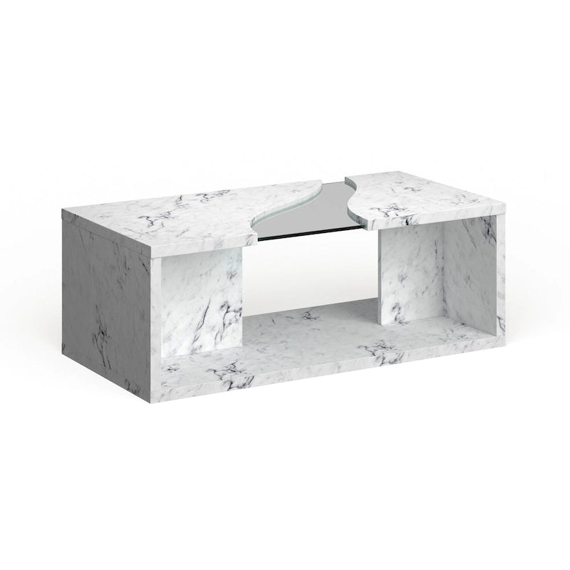 Faux Marble Coffee Table with LED Lighting Option and Open Shelf