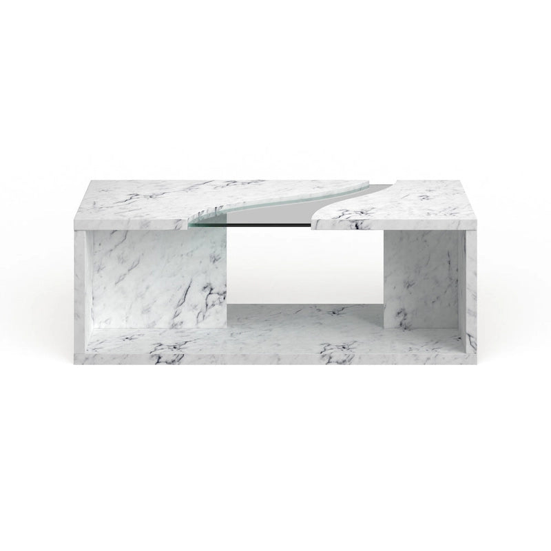 Faux Marble Coffee Table with LED Lighting Option and Open Shelf