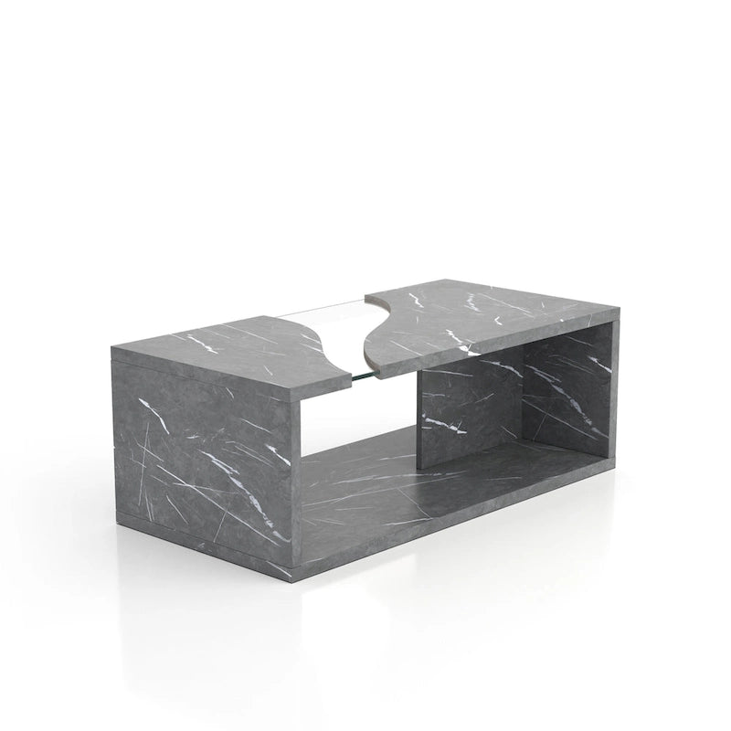 Faux Marble Coffee Table with LED Lighting Option and Open Shelf