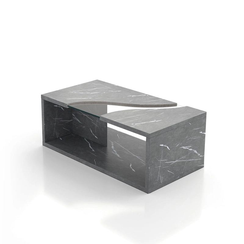 Faux Marble Coffee Table with LED Lighting Option and Open Shelf