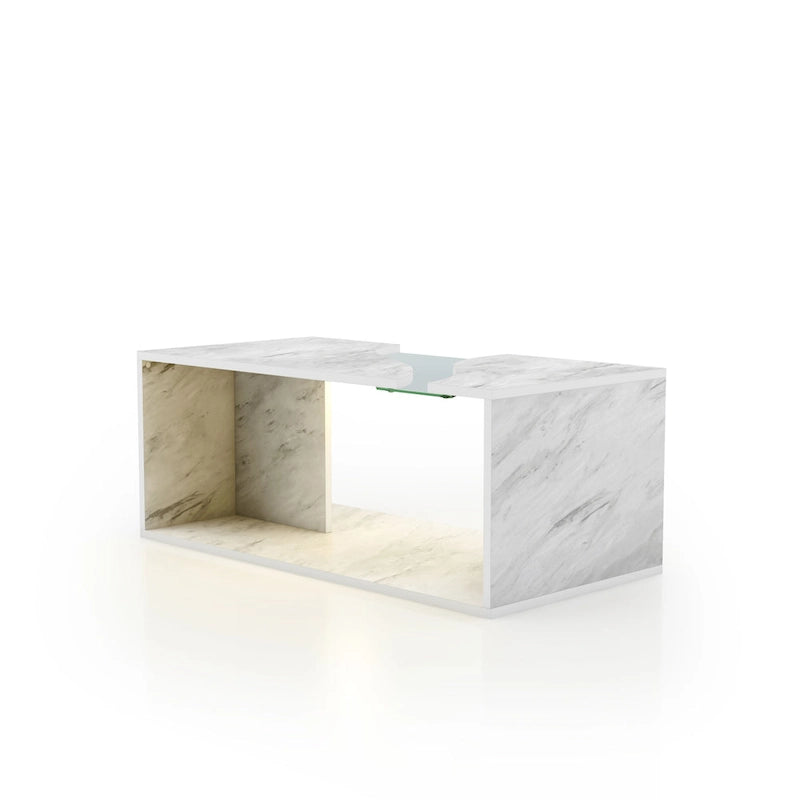 Faux Marble Coffee Table with LED Lighting Option and Open Shelf