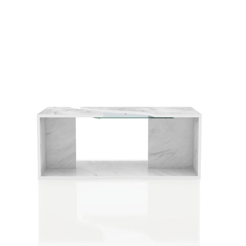 Faux Marble Coffee Table with LED Lighting Option and Open Shelf