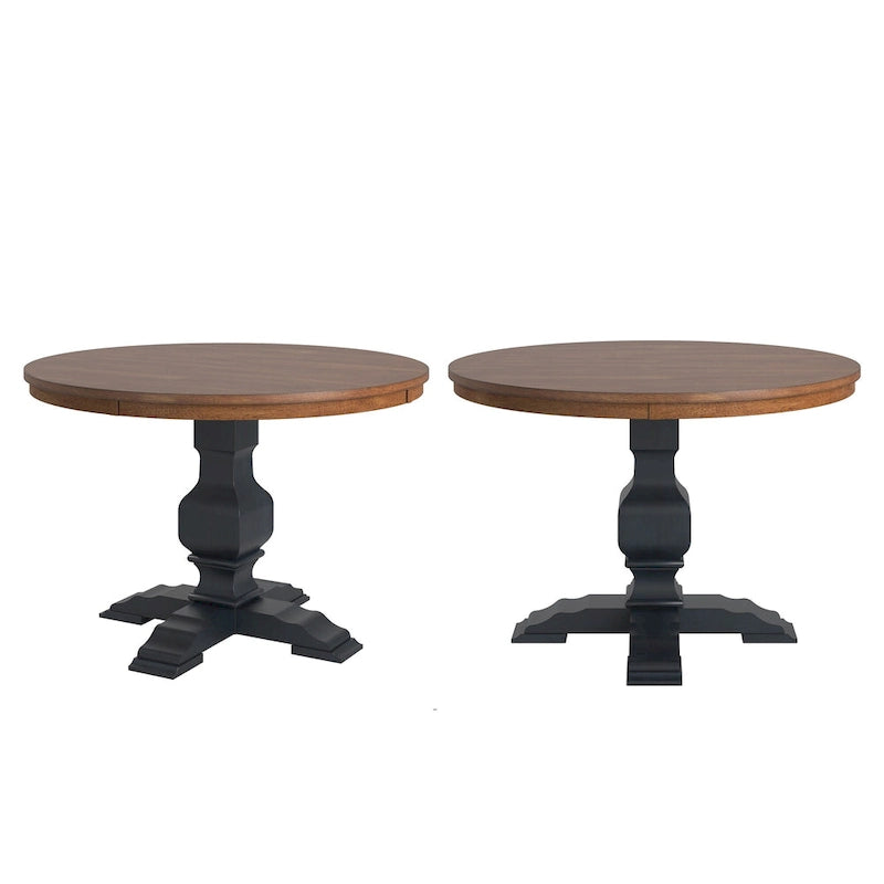 Two-Tone Round Rubberwood Dining Table with Distressed Pedestal Base