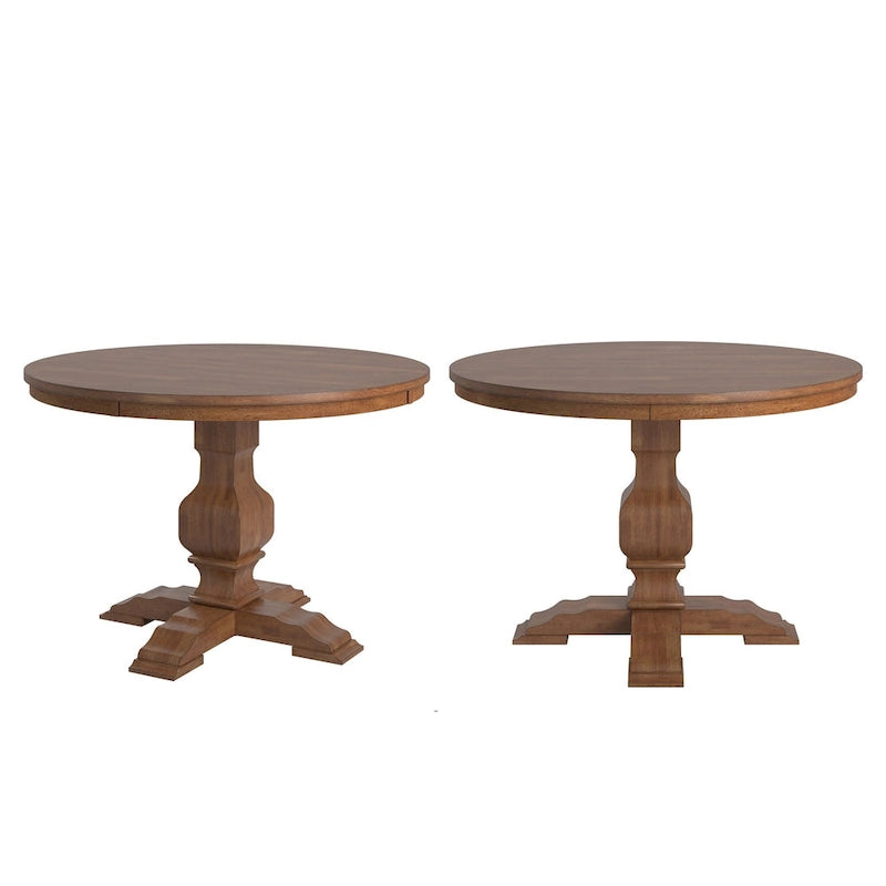 Two-Tone Round Rubberwood Dining Table with Distressed Pedestal Base