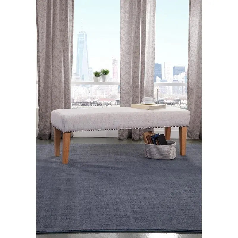 Upholstered Accent Bench with Silver Nailhead Trim and Tapered Legs