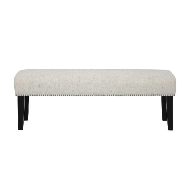 Upholstered Accent Bench with Silver Nailhead Trim and Tapered Legs