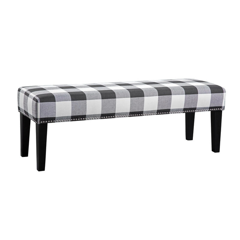 Upholstered Accent Bench with Silver Nailhead Trim and Tapered Legs