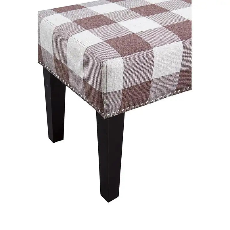 Upholstered Accent Bench with Silver Nailhead Trim and Tapered Legs