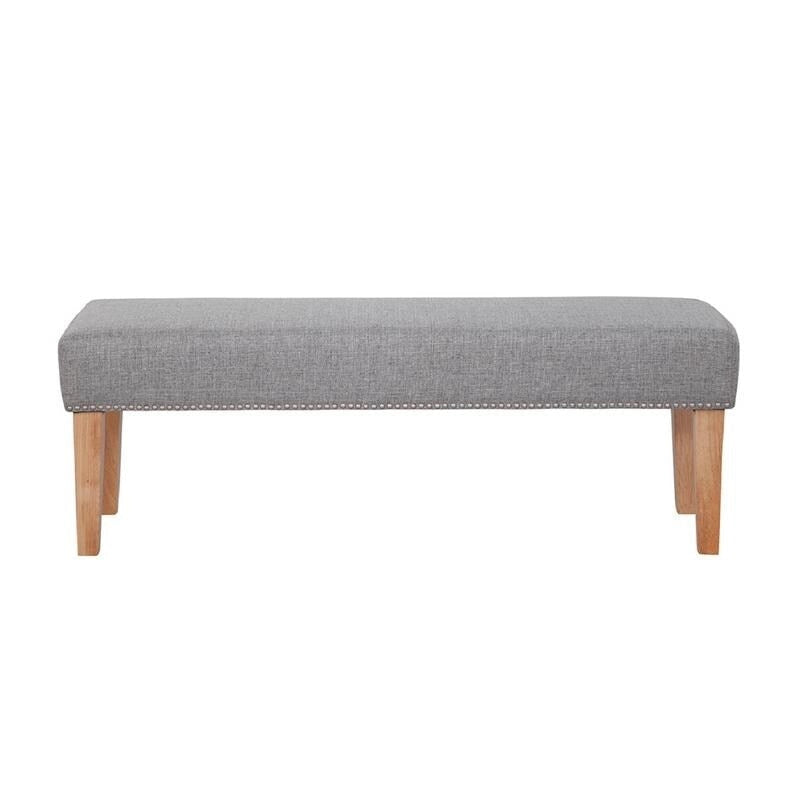 Upholstered Accent Bench with Silver Nailhead Trim and Tapered Legs