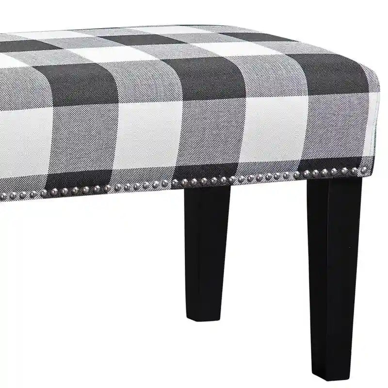 Upholstered Accent Bench with Silver Nailhead Trim and Tapered Legs
