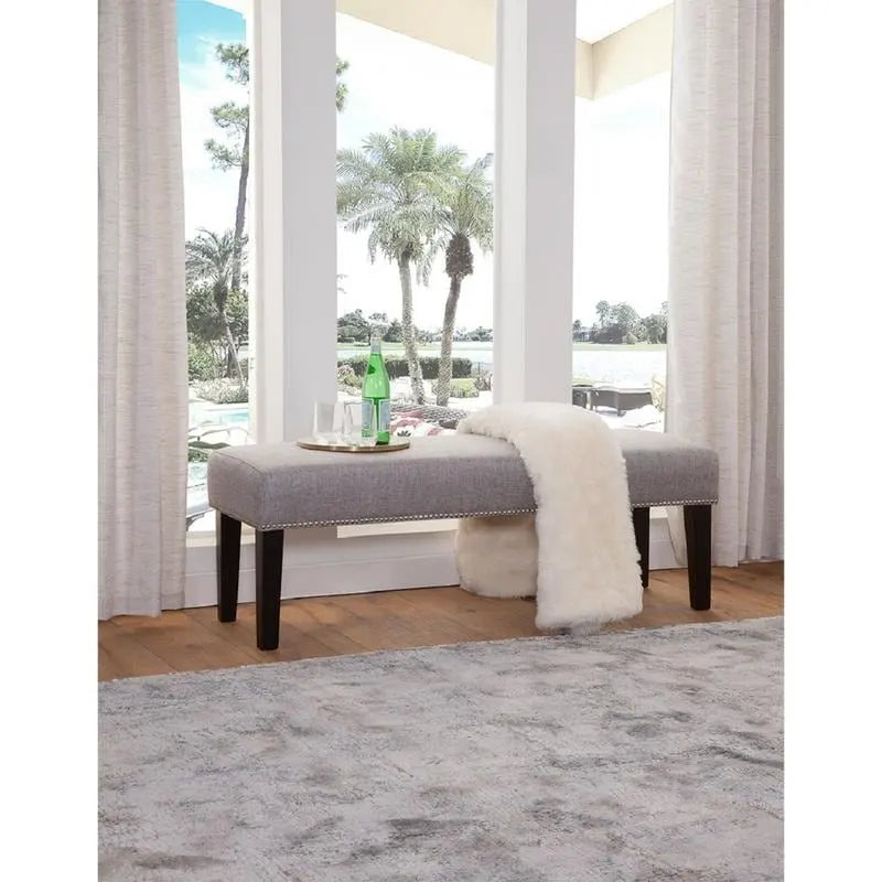 Upholstered Accent Bench with Silver Nailhead Trim and Tapered Legs