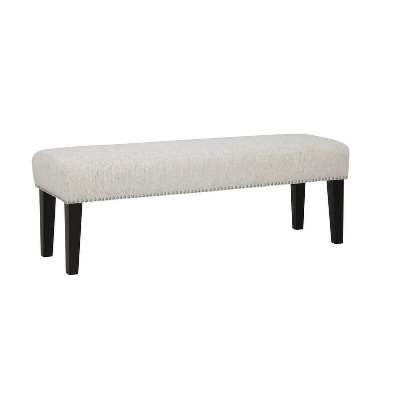 Upholstered Accent Bench with Silver Nailhead Trim and Tapered Legs