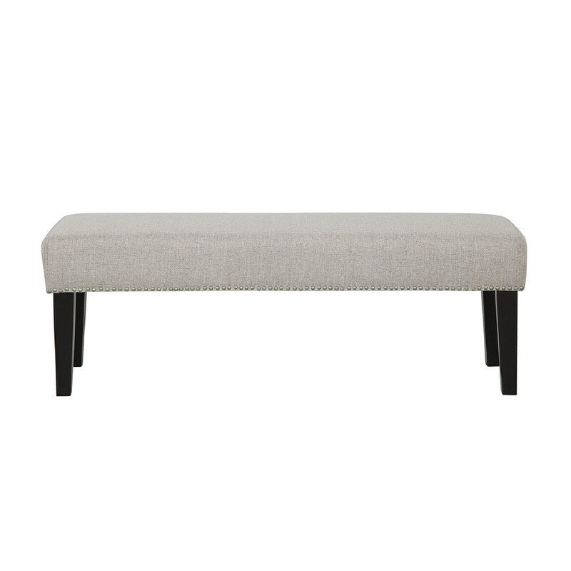 Upholstered Accent Bench with Silver Nailhead Trim and Tapered Legs