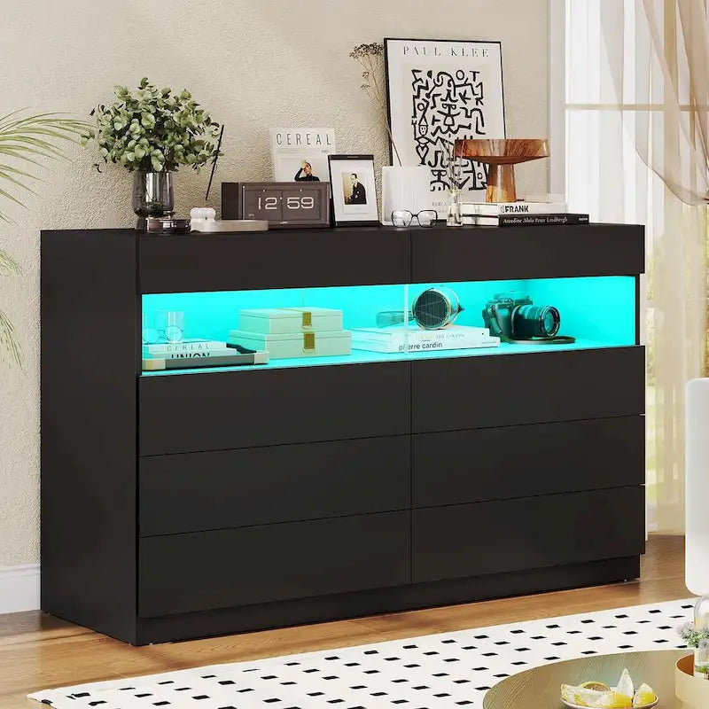 8 Drawer Dresser LED Lights Dresser Chest of Drawers