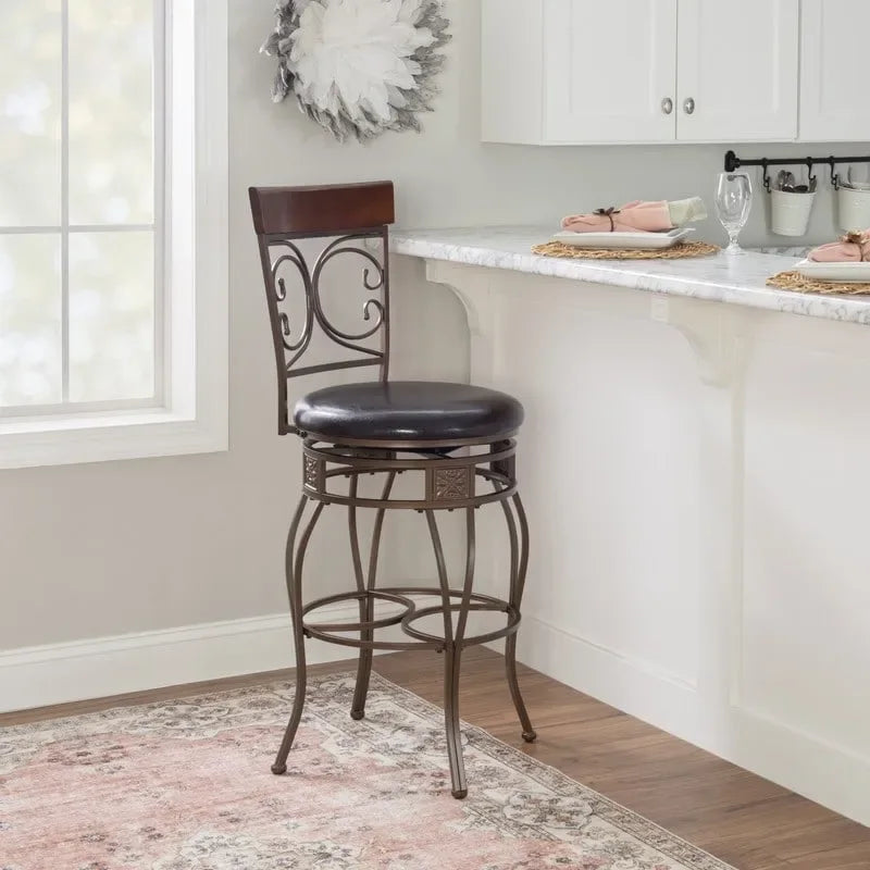 Big & Tall Metal Scroll Swivel Barstool with Dark Bronze or Pewter Finish