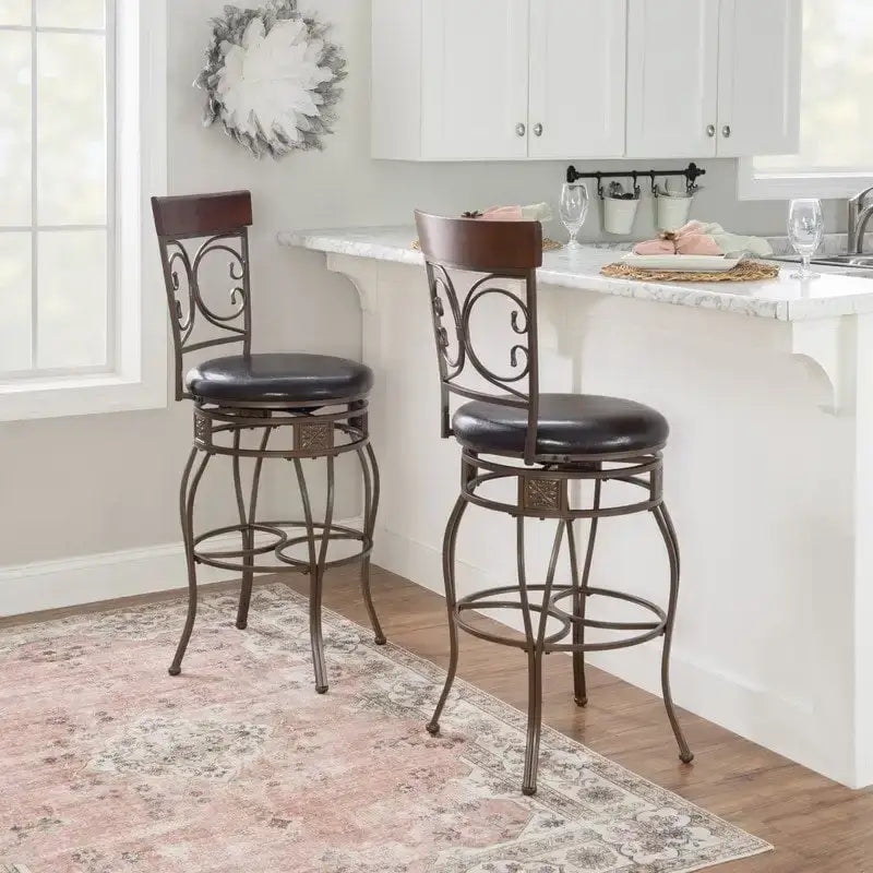 Big & Tall Metal Scroll Swivel Barstool with Dark Bronze or Pewter Finish