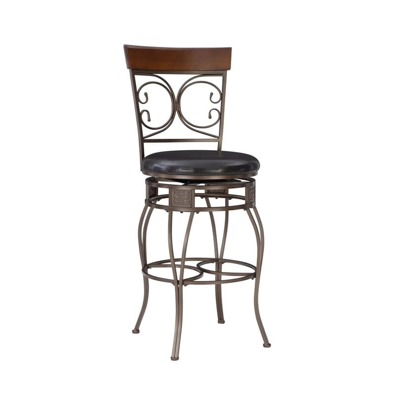 Big & Tall Metal Scroll Swivel Barstool with Dark Bronze or Pewter Finish